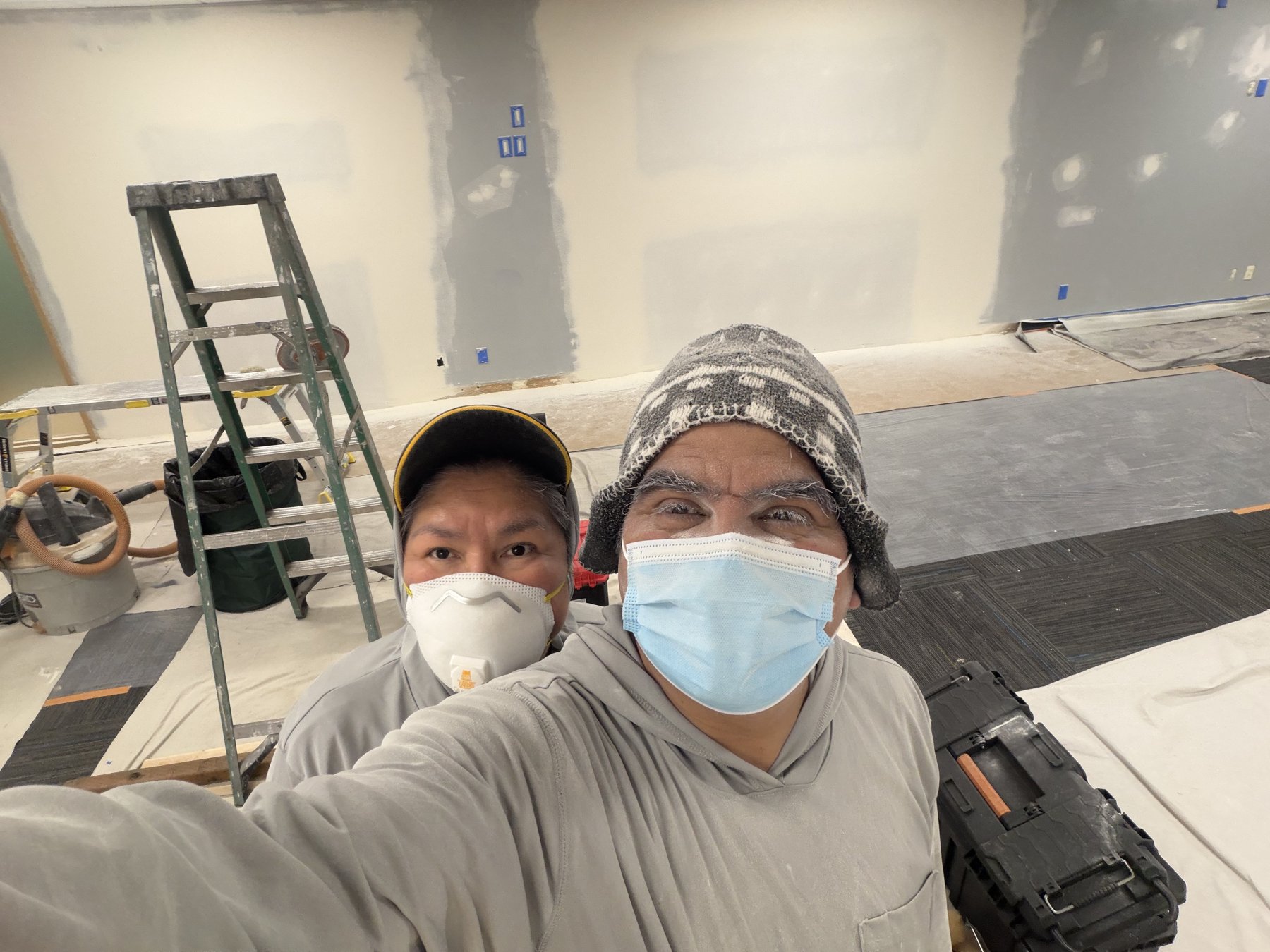 Juana Vazquez and Alberto Vazquez, owners and main painters at VB Painting, together on an interior jobsite